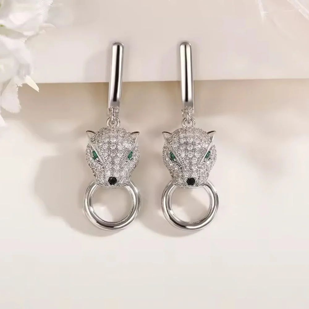 Panthere Diamond Crystal Elegant Silver Earrings